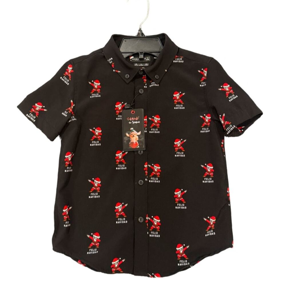 Denim & Flower Ricky Singh "Feliz Navidad" Button Down Shirt Size 5/6